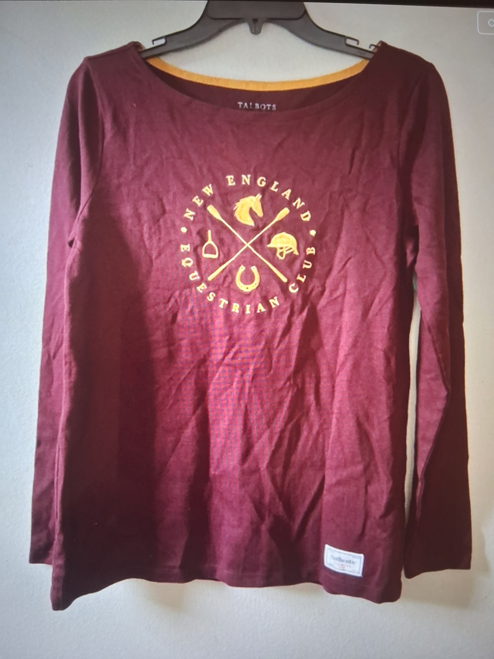 Talbots Maroon Long-Sleeve Equestrian Graphic Tee